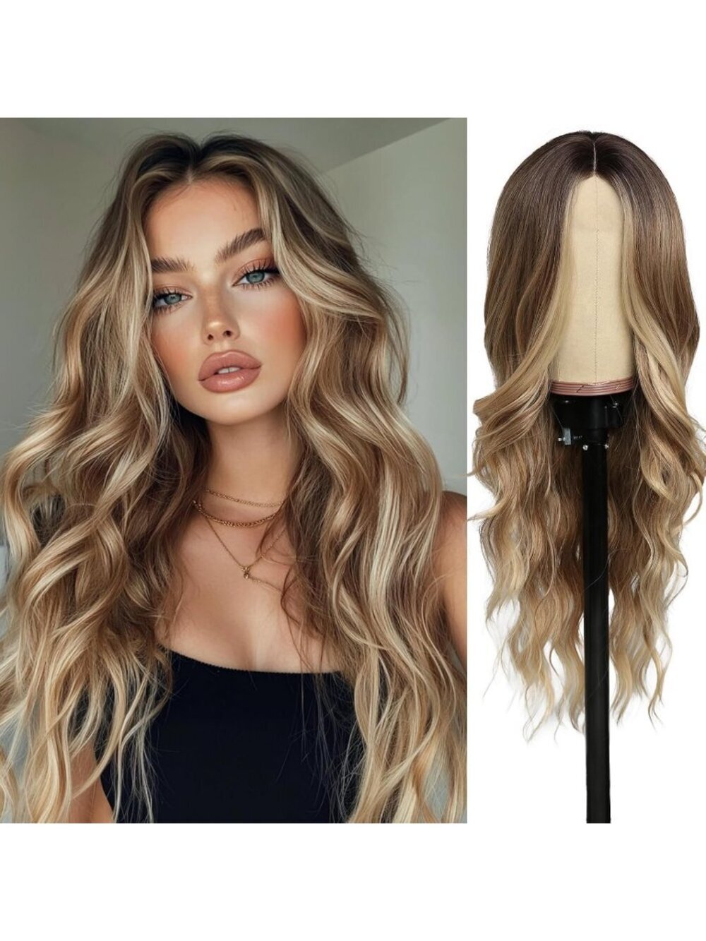 Women's Omber Blonde 26 Inch Natural Looking Synthetic Heat Resistant Fiber Wigs
